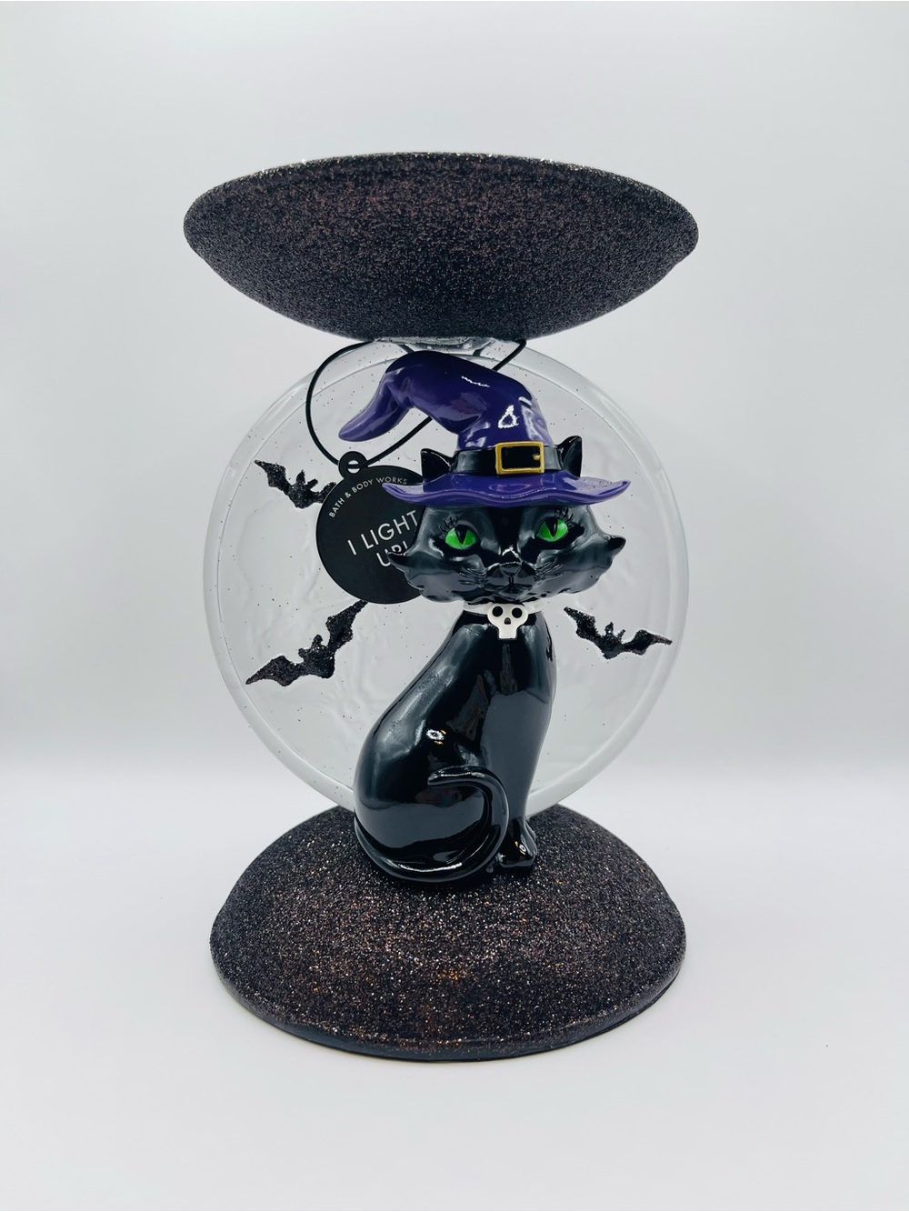 B&BW Light Up Black Cat&Moon Pedestal Candle Holder Halloween Decor | No Offers